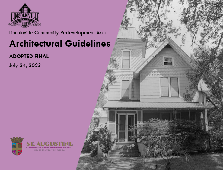 Purple background with the Lincolnville logo and a historic home 